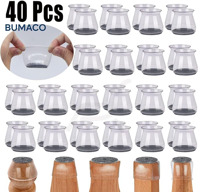 BUMACO 40Pcs Chair Leg Floor Protectors Chair Leg Protectors for Hardwood Floors Silicone Pads Covers to Protect Floors Universal L Clear Fit (1-5/16"~2")