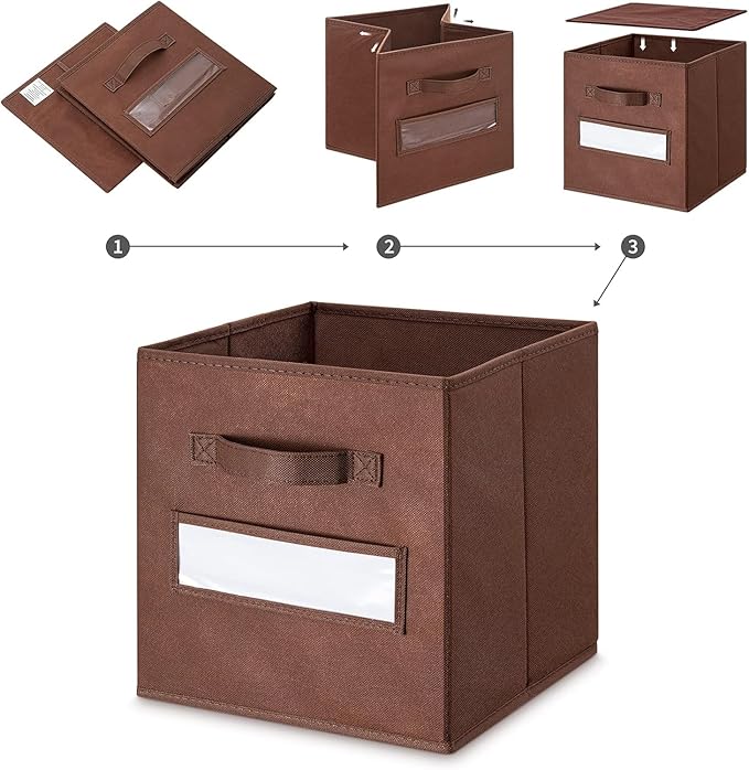 artsdi Fabric storage cubes (Set of 8) 11 Inch Cube Storage Bin, Cube storage with 8 Labels Window Cards & a Pen, Foldable cube Organizer bins,11x11 Storage bin, Cubby Organizer Boxes, Brown
