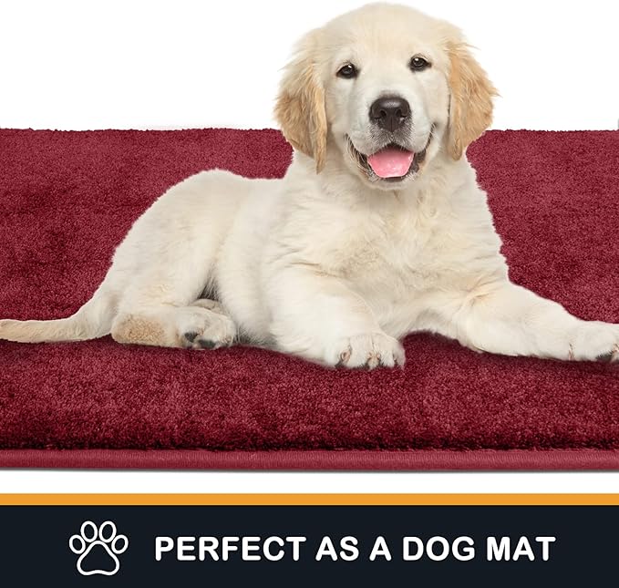 PURRUGS Dirt Trapping Door Mat 31.5" x 70", Non-Slip Machine Washable Entry Rug, Shoe Scraper, Dog Doormat, Super Absorbent Welcome Mat for Front & Back Door, Muddy Shoes & Paws, Burgundy Red