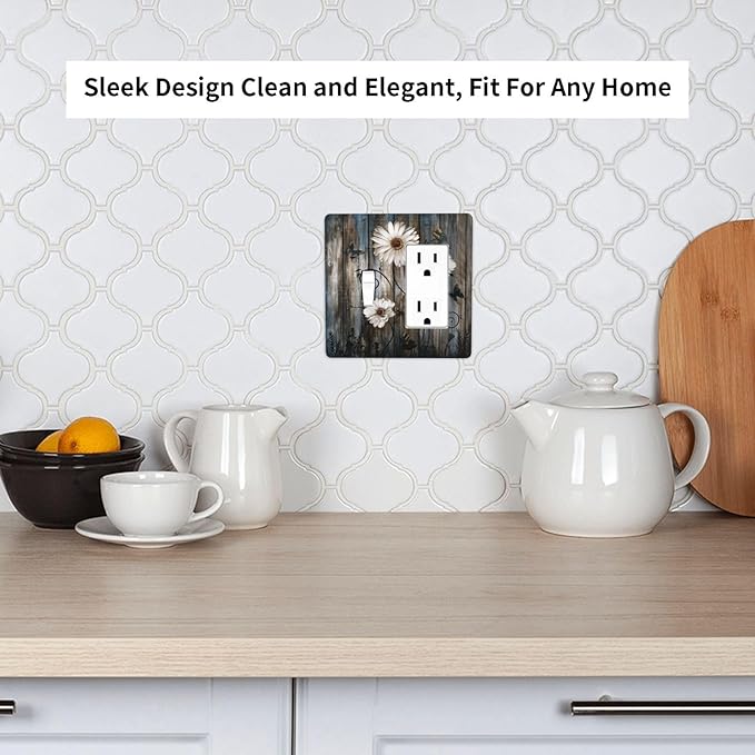 Rustic Wood Background Floral Butterfly Daisy Outlet Covers 1 Toggle 1 Rocker Combination Decorative Wall Plate Electrical Switch Plates Light Switch Cover Plate for Farmhouse Bedroom Decor