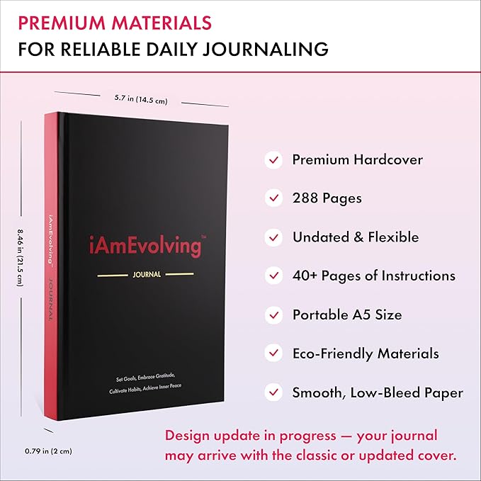 iAmEvolving Journal – Guided Gratitude & Goal Planner with Habit Tracker, Mindfulness Prompts & Daily Reflection | Undated 6-Month Self-Care & Personal Growth Notebook (Black Cover • Limited Edition)