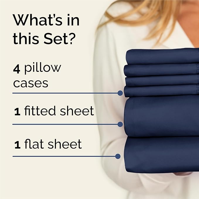 King 6 Piece Sheet Set - Cooling and Breathable Bed Sheets - Hotel Luxury Bed Sheets for Women, Men, Kids & Teens - Bedding with Deep Pockets & Easy Fit - Soft and Wrinkle Free - King Navy Blue Sheets