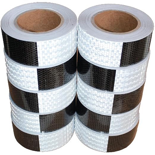 Black White Reflective Tape 2 inch X 66 feet X 10 Rolls, Outdoor Waterproof Hazard Conspicuity Warning Marking Tape