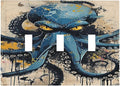 Decorative Switch Plates Nautical Vintage Blue Octopus Yellow Eyes Oil Watercolor 3 Gang Wall Plate Triple Toggle Light Switch Cover Faceplate Electrical Wall Panels for Kids room