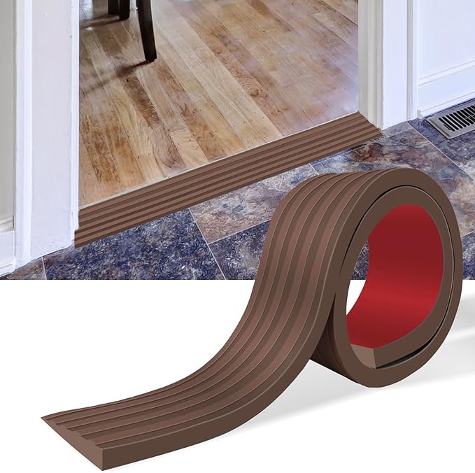 Threshold Ramps for Doorways Self-Adhesive Rubber Ramps for Door Threshold Rubber Door Threshold Ramp for Wheelchair Stroller Scooter Reducer Ramp (Brown, 2” Wide x 10' Long)