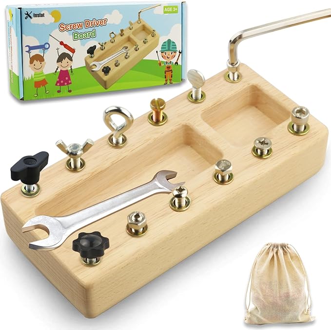 Montessori Screwdriver Board Set, Wooden Montessori Toy Tool for 3 4 5 Year Old Kids, Educational Screw Board Sensory Learning Toys STEM Fine Motor Skills Toys