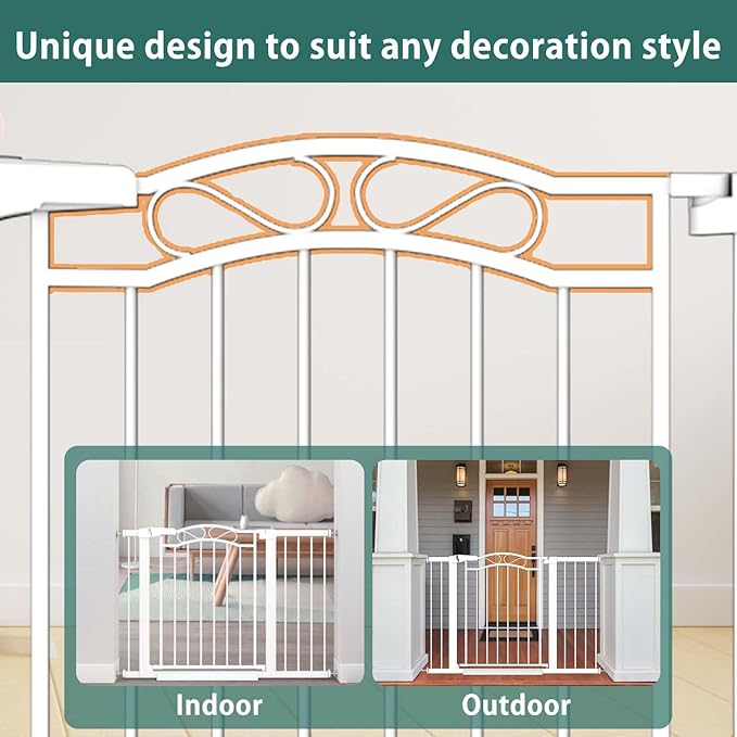 Fairy Baby 29.5"-40.5" Extra Wide Baby Gate, Metal Child Safety Gate for Kids Or Pets, Long Dog Gates Indoor No Drill for House Doorway, Pressure Mounted Easy Walk Through Pet Gate with Door, White