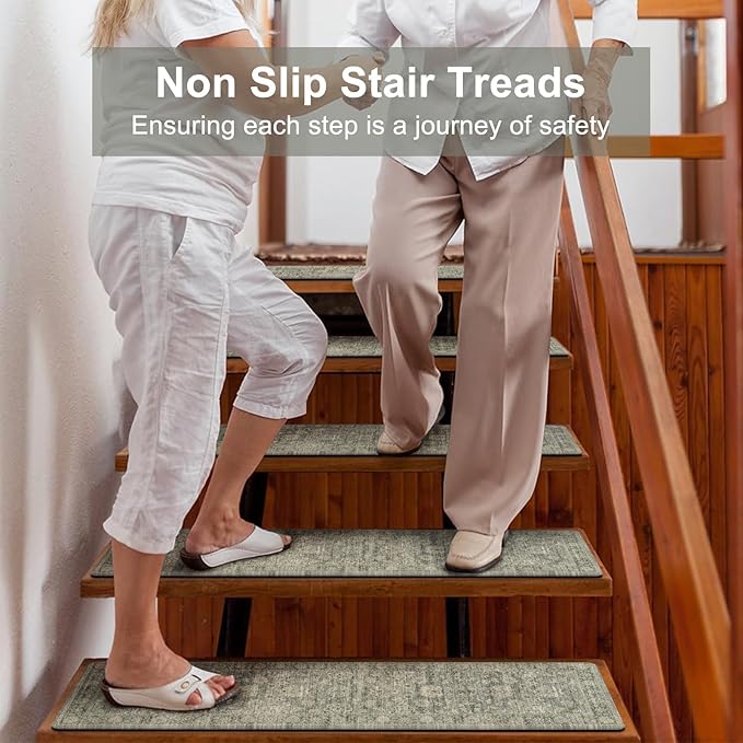 OJIA Stair Treads Non Slip Stair Runners for Wooden Steps, 8"x30" Rubber Backing Stair Mats Carpet Stair Tread Covers Staircase Step Treads for Dogs, Kids & Elders, Brown, 15PCS