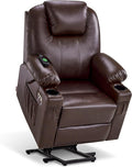 MCombo Power Lift Recliner Chair for Elderly, Lift Chair with Heat and Massage, FSC Certified, USB Ports, Cup Holders, Faux Leather 7141 (Dark Brown, Small)