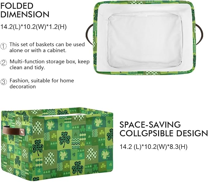 St Patrick's Day Storage Basket Cube Storage Bins Organizer Bag Collapsible Closet Shelf Baskets with handle for Cloth Book 14.2×10.2×8.3 IN