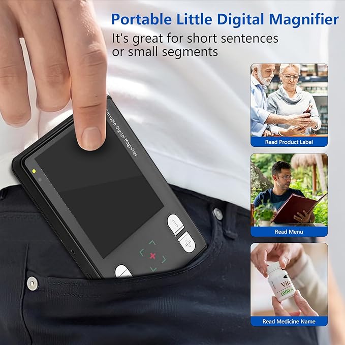 Digital Magnifier 3.5 Inch, 2X-32X Zoom Portable Digital Video Magnifier,LCD Screen Video Aids Digital Magnifier for The Visually Impaired, Low Vision, Color Blindness, Amblyopia
