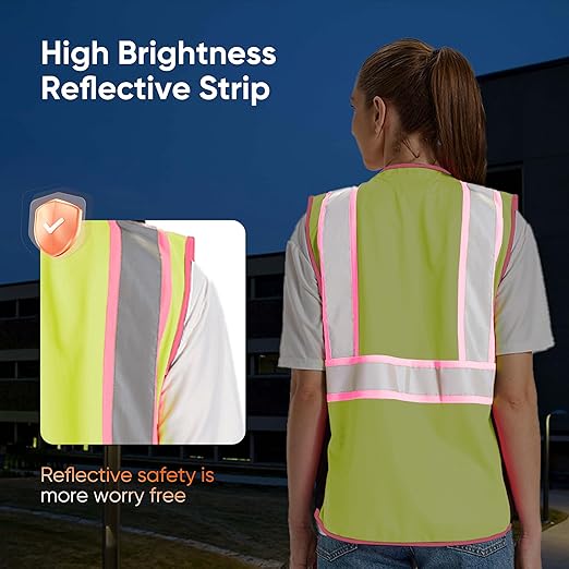 Hi Vis Safety Vest for Women,Working Drawstring Waist Construction Vest with Pockets and Zipper,Womens Safety Vest,ANSI Type R Class2