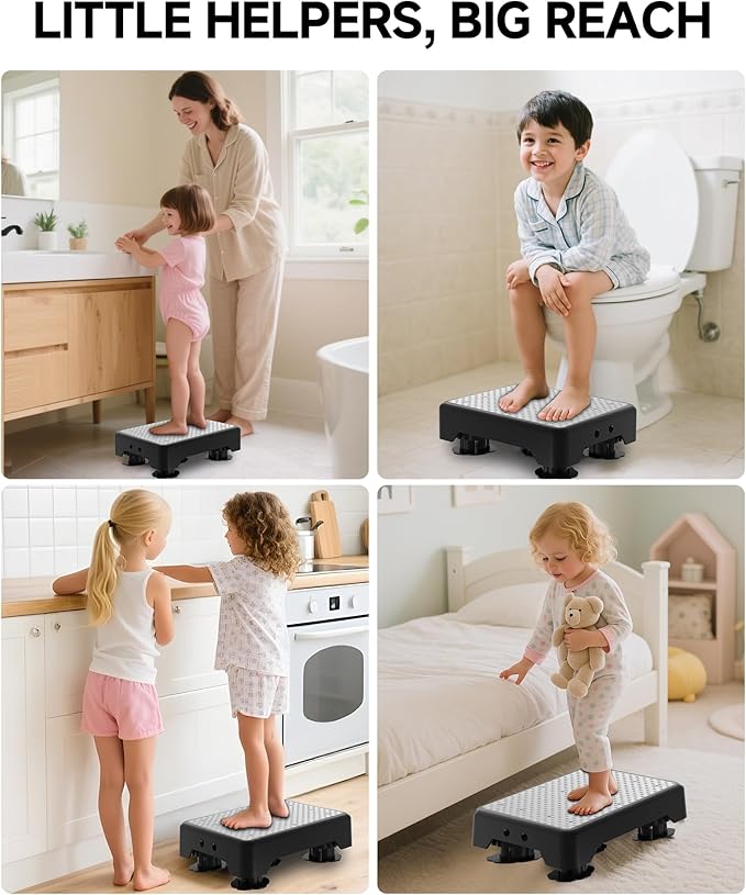 Adjustable Step Stool for Adults, Bed Step Stools, 600 LBS Capacity Safety Wide Step Platform, Indoor and Outdoor Steps for Seniors, Non-Slip Stepping Stool Elderly Assistance, Grey