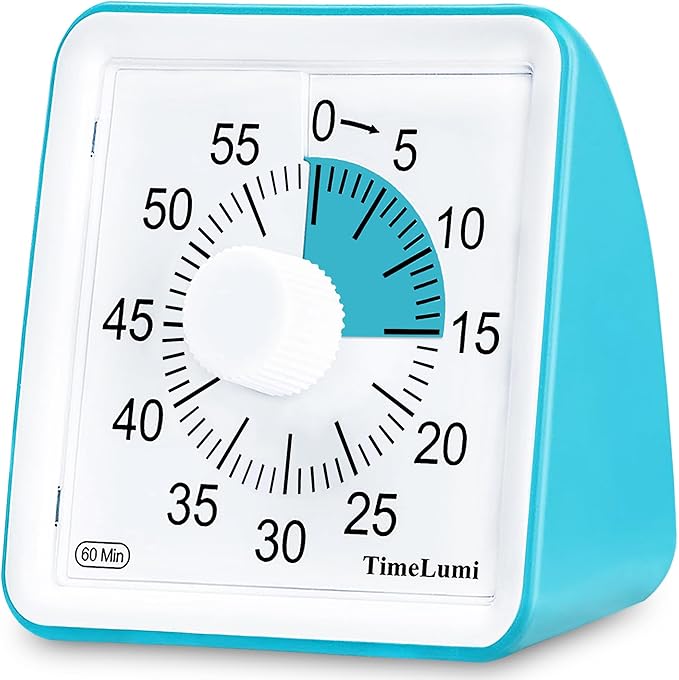 60-Minute Visual Timer for Kids, Time Management Tool Study Classroom Timer, Home Edition Silent Countdown Timer for Toddler, Teachers and Adults (Blue)