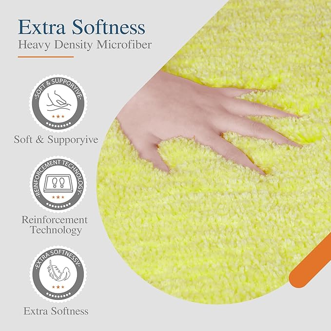 Walensee Bathroom Contour Rug (20x24, Yellow) Non Slip Bath Mat Water Absorbent Soft Microfiber Shaggy Bathroom Mat Machine Washable Bath Rug U Shape Toilet Rug