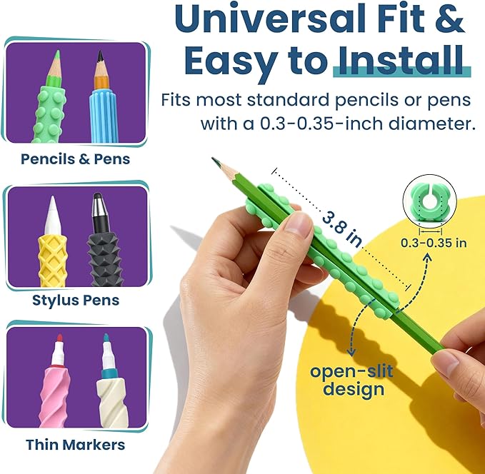 8-Pack Sensory Fidget Pencil Grips for Kids & Adults with ADHD, Autism & Arthritis – Textured Quiet Fidget Toys for Focus, Anxiety Relief & Handwriting Support at Classroom, Home or Work