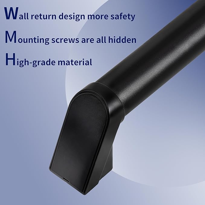 2 FT Modern Aluminum Handrail Set - ADA Compliant Indoor & Outdoor Stair Railing. 1.4" Diameter Grab Bar. Wall-Mounted with 90°Wall Return End. Ideal for Safe Grip，Rust Free(Matte Black, 2 FT)