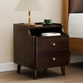 Narrow Nightstand with Drawers, Pre-Assembled Solid Wood Small Skinny Night Stand with Open Sliding Shelf Slim Bedside Table for Bedroom, Slim Side Table (1, Black Walnut, 16")