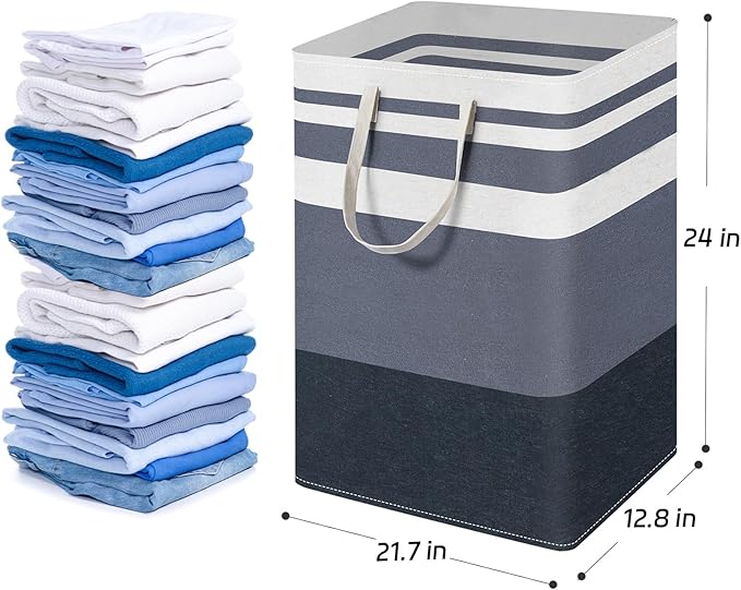 2 Pack Laundry Baskets 100L Extra Large, Waterproof Freestanding Collapsible Laundry Hamper with Reinforced Handles, Blue Clothes Hamper for Dorm, Bathroom, Bedroom, Laundry Room