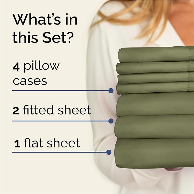 Split King 7 Piece Sheet Set - Cooling & Breathable Bed Sheets - Hotel Luxury Bed Sheets for Women, Men, Kids & Teens - Deep Pockets - Easy Fit - Soft and Wrinkle Free - Split King Sage Green Sheets