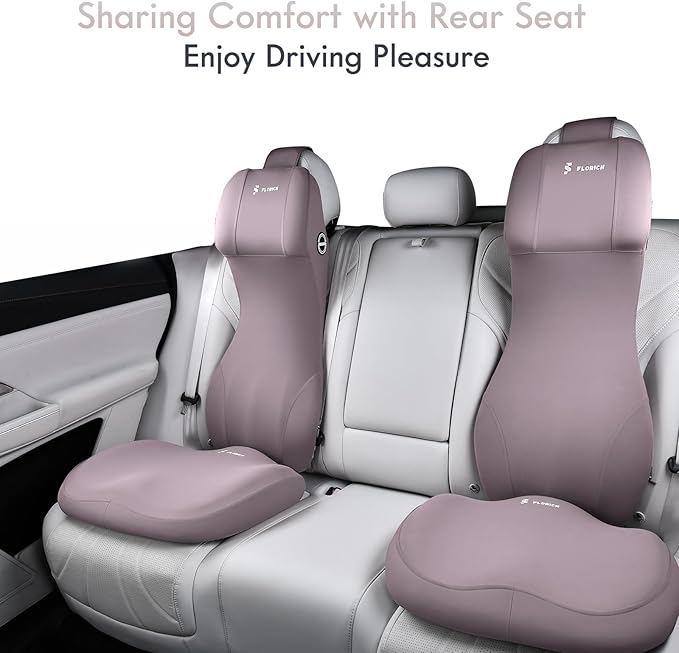 FLORICH Car Seat Cushion with Neck Pillow Lumbar Support Kit Memory Foam Seat Cushion for Car Ergonomic Back Support Headrest for Driving Car Seat Pillow Back Sciatica Tailbone Pain Relief, Gray