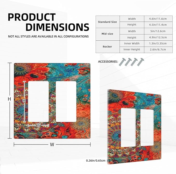 Abstract Ombre Colorful Indian Mandala Double Rocker Light Switch Cover 2 Gang Dual Outlet Covers Wall Plate Decorative GFCI Switchplate Electrical Faceplate for Livingroom Bedroom Bathroom Decor