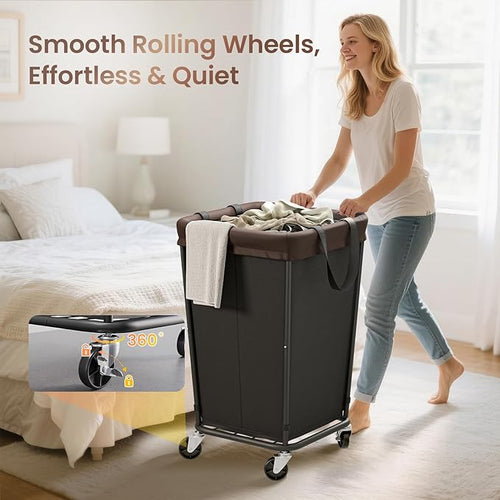160L Laundry Basket with Wheels, 2-section Rolling Laundry Basket, Large Laundry Hamper with Wheels, Rolling Laundry Hamper Clothes Hamper for Home, Bathrooms and Dorm(Black)