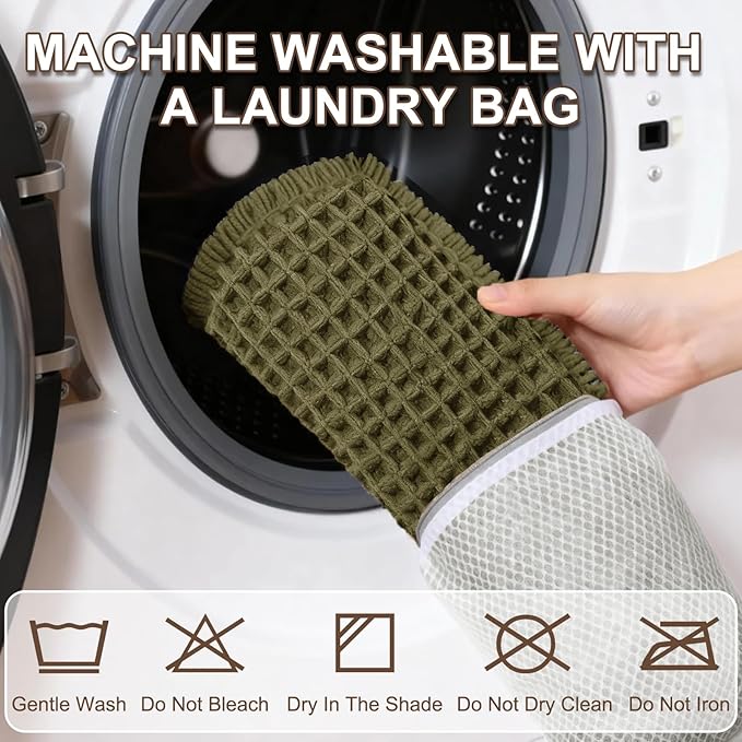 Hiasan Waffle Bath Mat, Super Absorbent Non Slip Bathroom Boho Rug with Tassels, Machine Washable Bath Mats for Bathroom, Ultra Soft Rubber Backed Rug, Grayish Green, 20 x 32 Inches