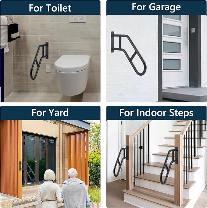 Hand Rails for Outdoor Steps & Elderly (Max 800LBS),U-Shape Wall Mount Stair Railing, Porch, Deck & Garden Grab Bar, Safety Handle for Garage, 2 Pack