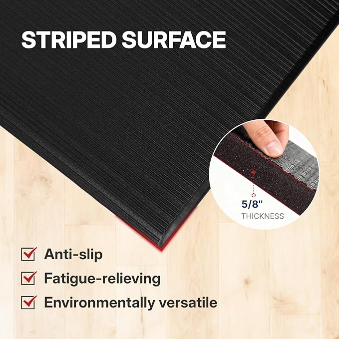 NORTHSKY Olympia Anti Fatigue Mat, Fatigue Mats for Standing, Ribbed, 12 x 3 ft, 5/8" Thick, Waterproof PU, Slip-Resistant, High-Density Memory Foam, for Garage Repair, Kitchen&Balcony