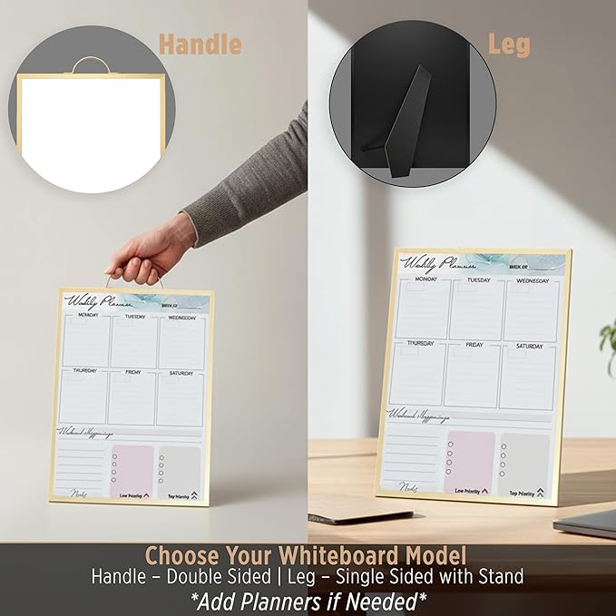 Small Whiteboard 12 x 16 Inch Magnetic Dry Erase Board with Stand & Wall Mount | Gold Aluminum Frame | Desktop Board for Home, Office, Reception, Events | 2 Markers, Eraser & 2 Magnets