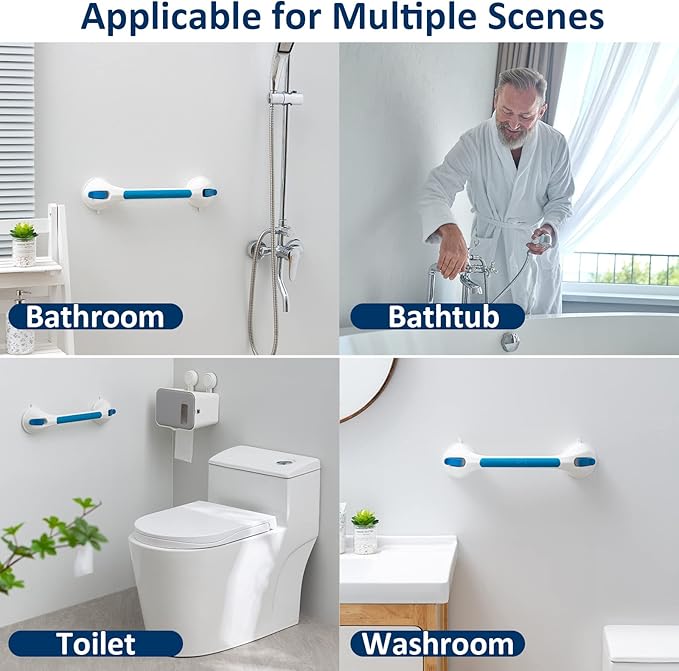 TAILI Shower Grab Bar Suction Grab Bars for Bathtubs and Showers, Heavy Duty Bath Handle Removable Bath Handrails for Seniors and Elderly, Bathroom Safety Grip No Drilling Waterproof,Blue