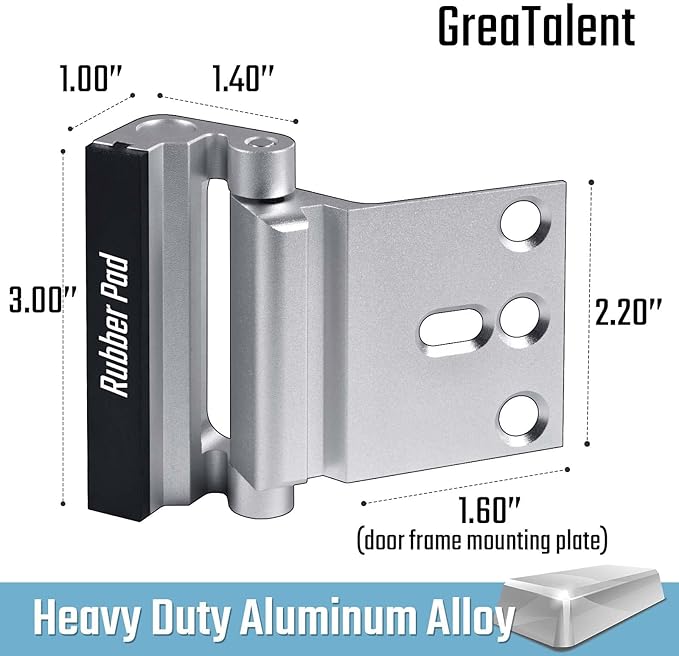 5PACK Home Security Door Reinforcement Lock Childproof, Add High Security to Home Prevent Unauthorized Entry, Aluminum Construction Finish, Frame Lock, Silver