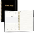 SUNEE Half Meeting Half Note 7"x10" Notebook for Work – 140 Pages, B5 Size Project Planner for Women&Men, Minutes Organizer for Meeting Notes, Ideas for Office/Business, PVC Waterproof Cover, Black