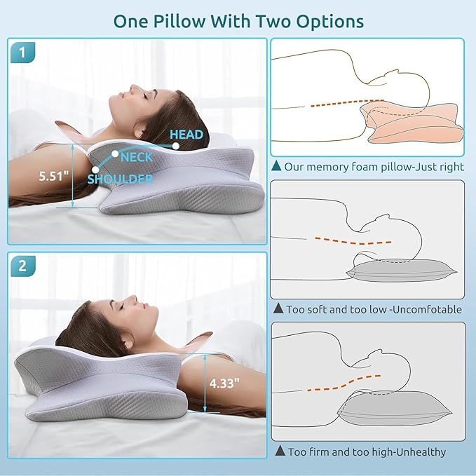 DONAMA Cervical Pillow for Neck and Shoulder,Contour Memory Foam Pillow,Ergonomic Neck Support Pillow for Side Back Stomach Sleepers with Pillowcase-King Size
