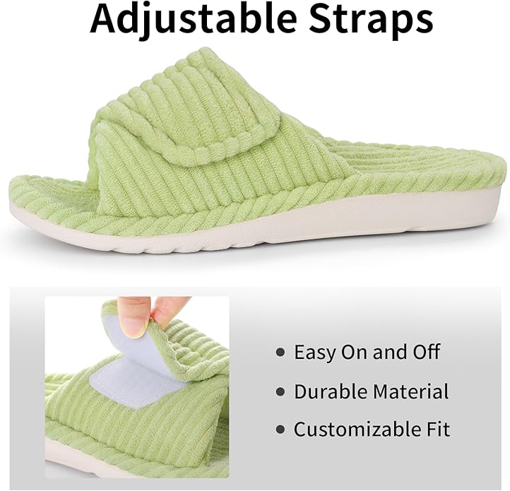 Litfun Orthopedic House Slippers for Women Adjustable Arch Support Indoor Slippers Open Toe Corduroy Bedroom Shoes