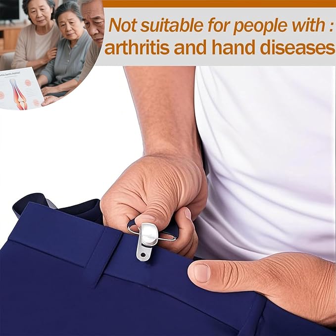 2-Pack Dressing Aid Clips for Pants – One-Hand Pants Assist Tool for Elderly, Disabled & Post-Surgery – Adjustable 26"-41" Metal Clip with Nylon Strap (Black)