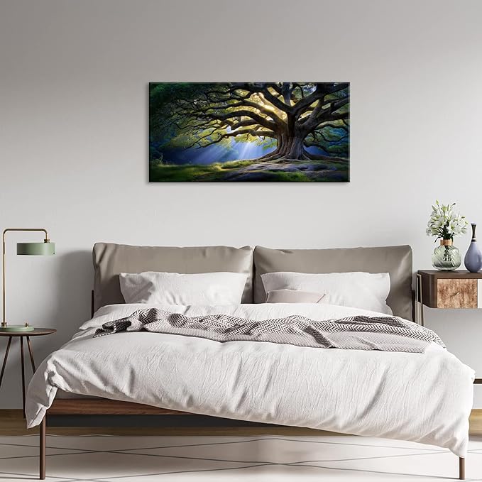 Beautiful Green Tree Scenery Wall Art for Living Room Office Scenic Landscape Nature Art Deco Brown Painting Prints Elegant Canvas Artwork Over The Couch Bedroom Decor