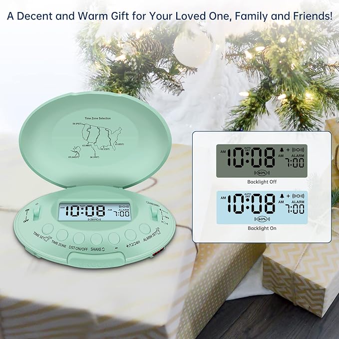 DreamSky Vibrating Alarm Clock for Heavy Sleepers - Auto Set Bed Shaker Alarm Clock Under Pillow for Hearing Impaired, Bedroom, Travel, Rechargeable Battery Operated, Cordless, Auto DST, LCD Backlight