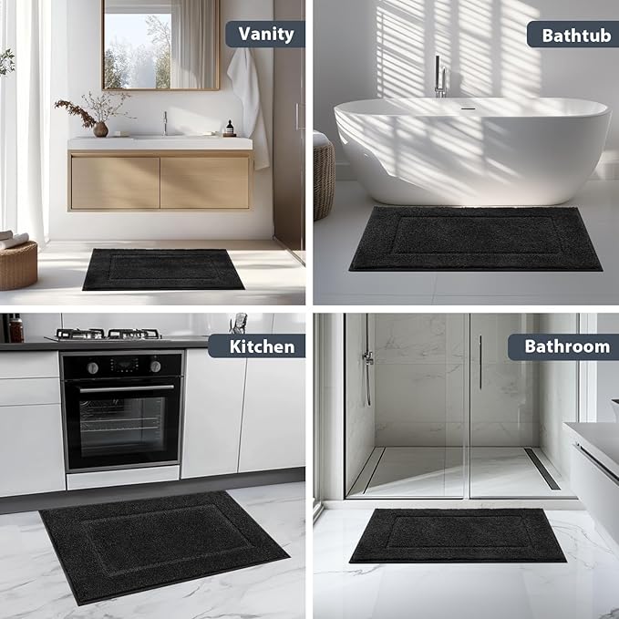 Bathroom Rugs 20" x 30", Non-Slip Extra Soft Absorbent Bath Rugs, Machine Washable Quick Dry Bath Mats for Bathroom Floor, Shower, Bathtub and Sink, Black