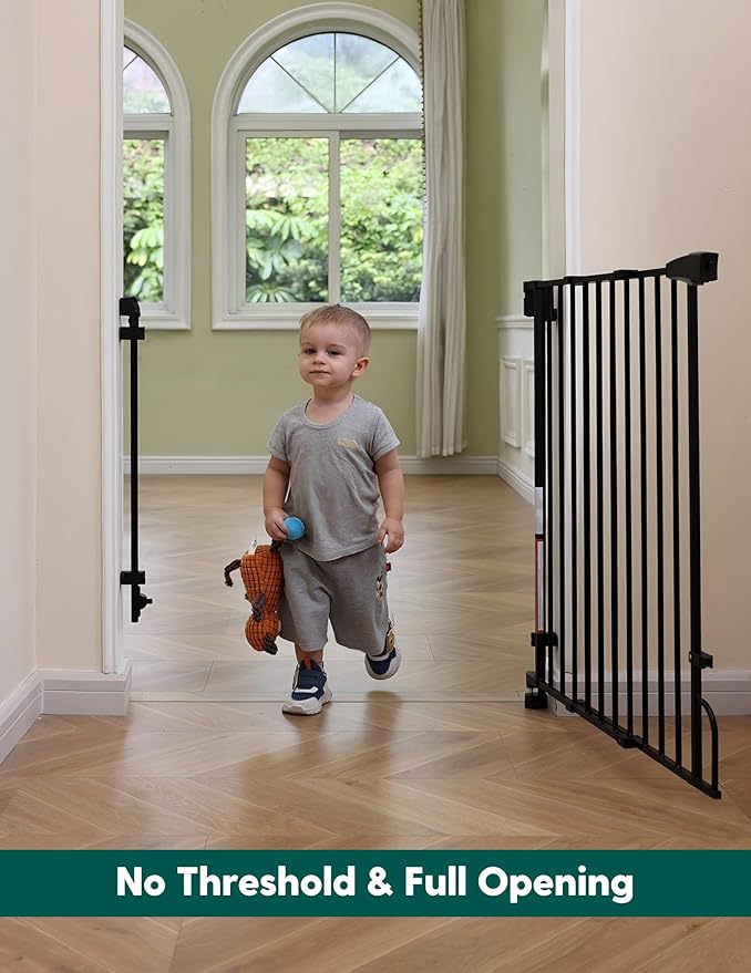 Babelio Easy to Remove & No Bottom Bar Baby Gate, 29-43", 36" H Extra Tall Hardware Mounted (Drill Needed)| Wide Walk-Thru| Auto-Close Safety Dog/Pet Gate for Stairs & Doorways (Black)