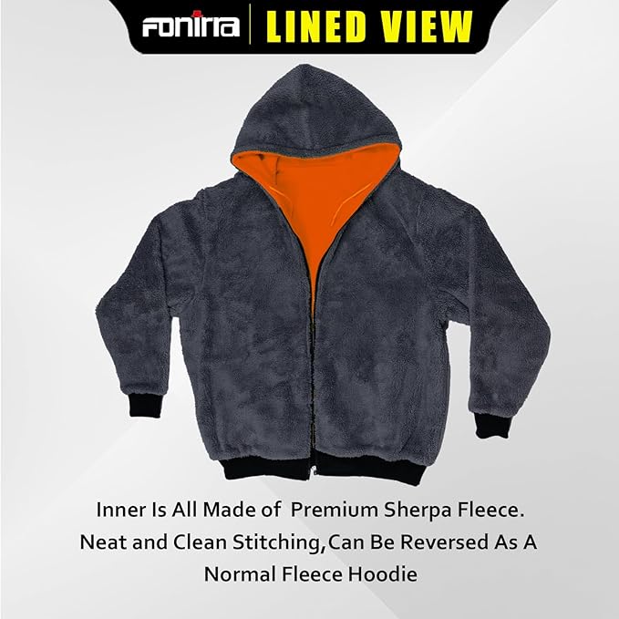 FONIRRA Men's High Visibility Safety ANSI Class 3 Lined Fleece Hoodie Sweatshirt with Black Bottom Jumper Workwear for Men(Orange,S)
