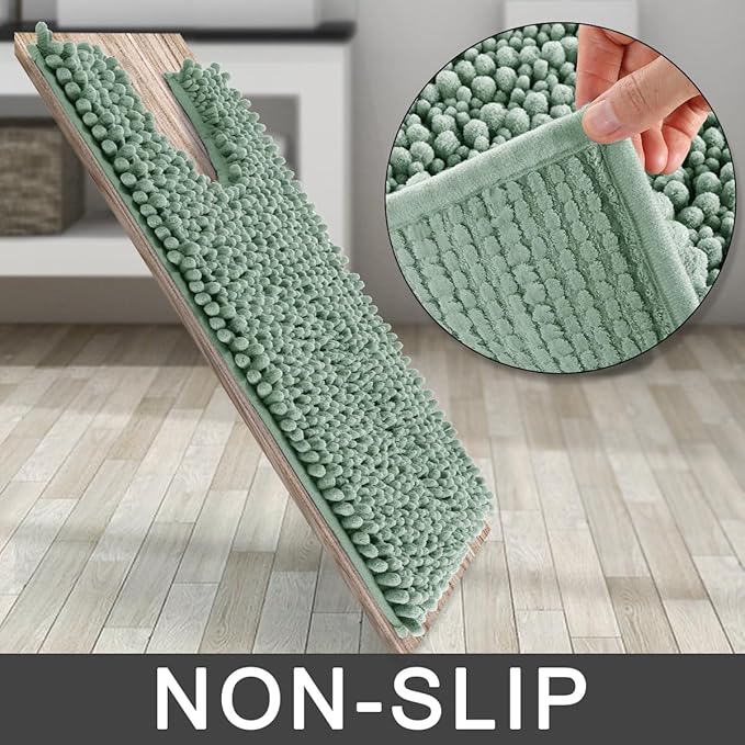 Yimobra Toilet Rug U Shaped Washable 24x24 Inch - Ultra Soft Absorbent Chenille Bath Rugs for Toilet, Quick Dry & Machine Washable, Non Slip Contour Bathroom Mat, Green