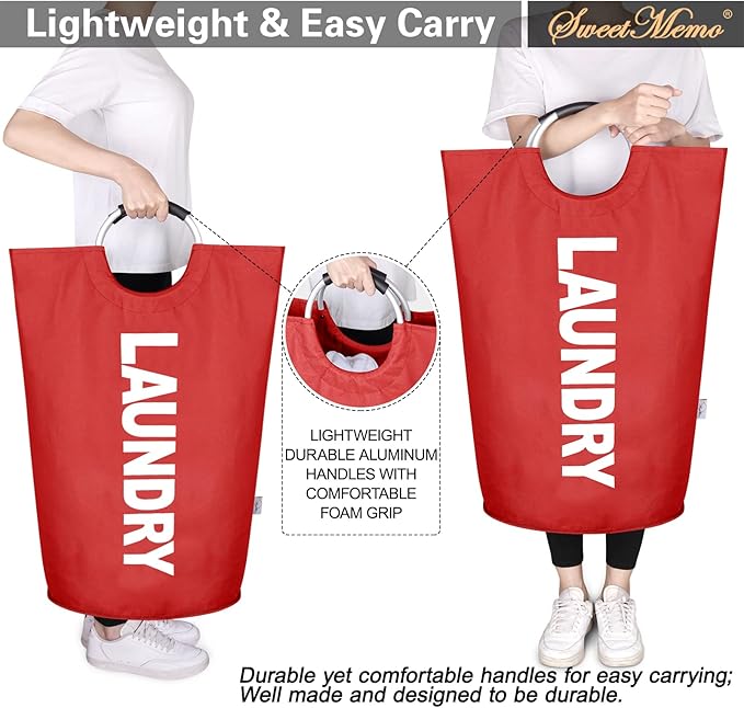Large Laundry Basket Collapsible，Freestanding Clothes Hamper Bag with Handles – Tall Folding Dirty Laundry Bin，Sturdy Laundry Sorter for College Dorm，Laundry Room – 131L (Red)