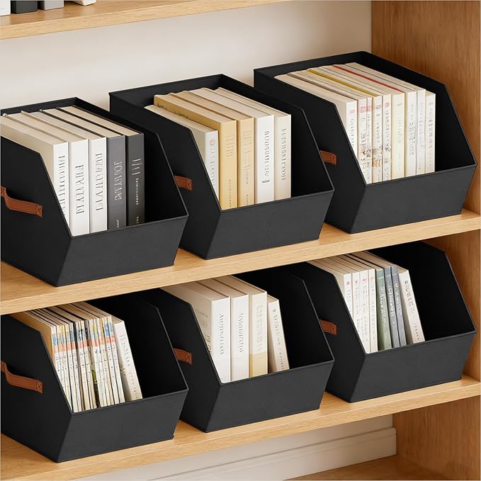 Large Closet Storage Cubes - Closet Storage Bins with Dual Handles for Clothes, Towels, Toys, Shelf Organizer Bins for Bedroom, Nursery, Shelves, Small Spaces, Black, 4 Pack