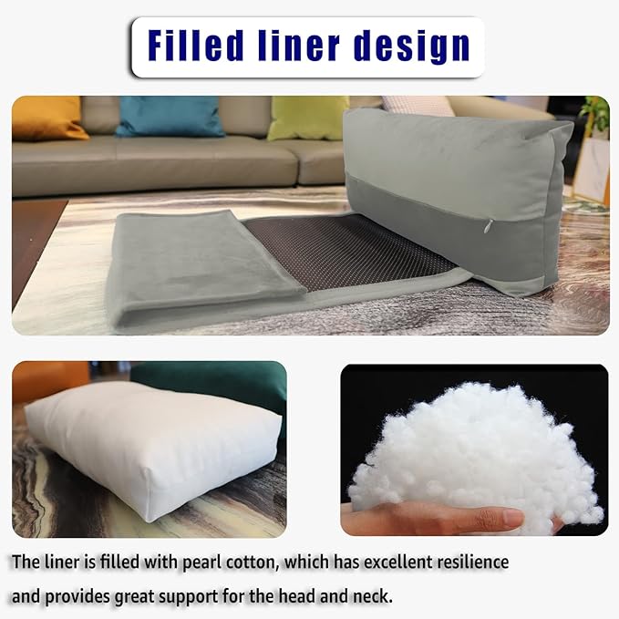 Non-Slip Head Pillow for Recliners - Neck Support Cushion with Velvet Cover for Pain Relief at Home, Office and Travel (Light Gray)