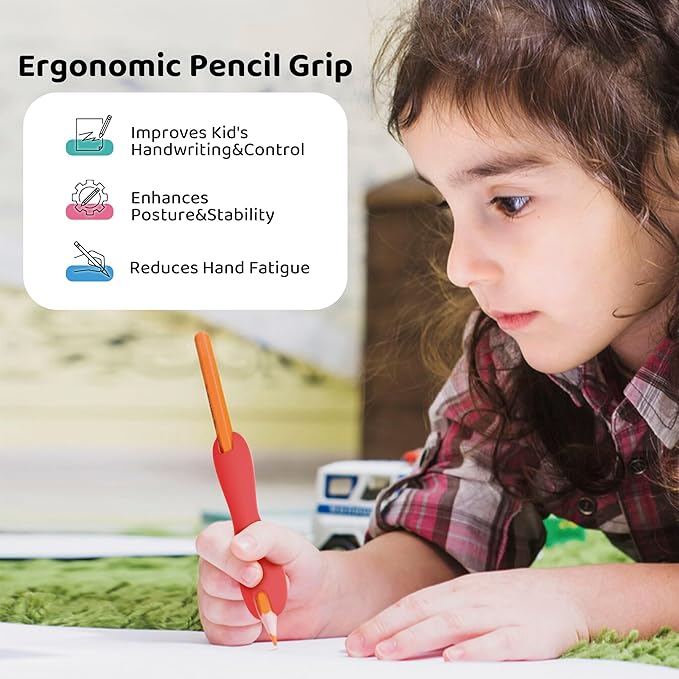ELETIUO Pencil Grips for Kids and Adults,6-Pack Silicone Holders for Handwriting,Drawing,and Coloring,Ergonomic Dual-Head Design for Right or Left-Handed Use,Improves Grip Control,Assorted Colors