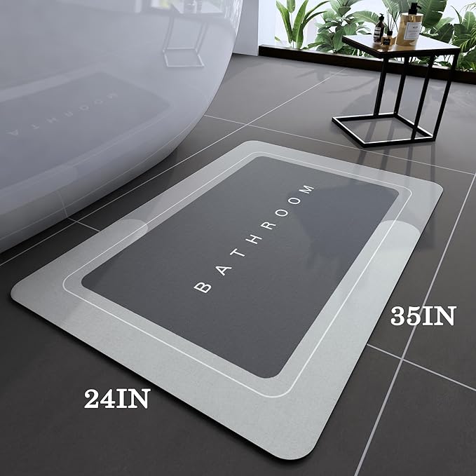 Bath Mat Rugs Non Slip Quick Dry Bathroom Mats Super Absorbent Rubber Bath Mats Fit Under Door, Bathroom Rugs Shower Mat for Bathroom, Bathtub, Shower and Sink (Rectangle Grey, 24"x35")