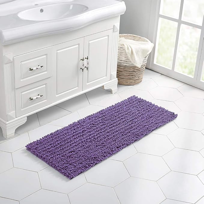 Walensee Bathroom Rug Non Slip Bath Mat (44x24 Inch Lavender) Water Absorbent Super Soft Shaggy Chenille Machine Washable Dry Extra Thick Perfect Absorbant Best Large Plush Carpet for Shower Floor