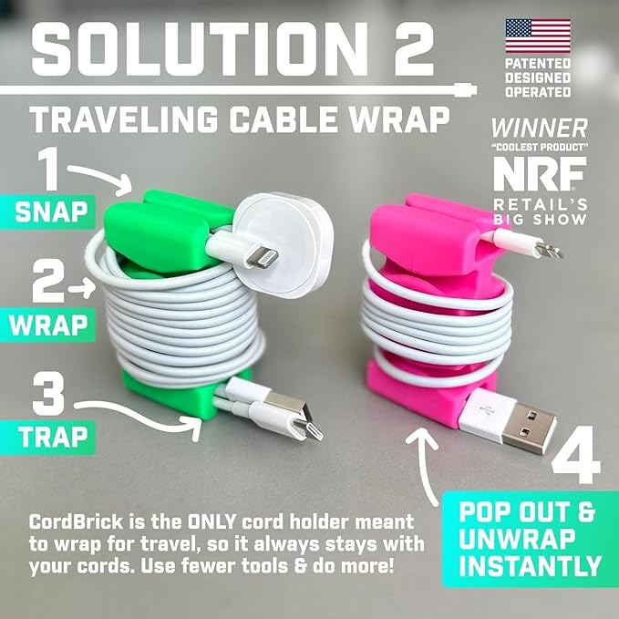 CordBrick Stocking Stuffers for Adults Cord Management Weighted Cord Holder Cable Wrap Phone Stand - Multiuse Gadget Organizer for Nightstand, Desk. Gift for Men, Durable Silicone. 1pk Black